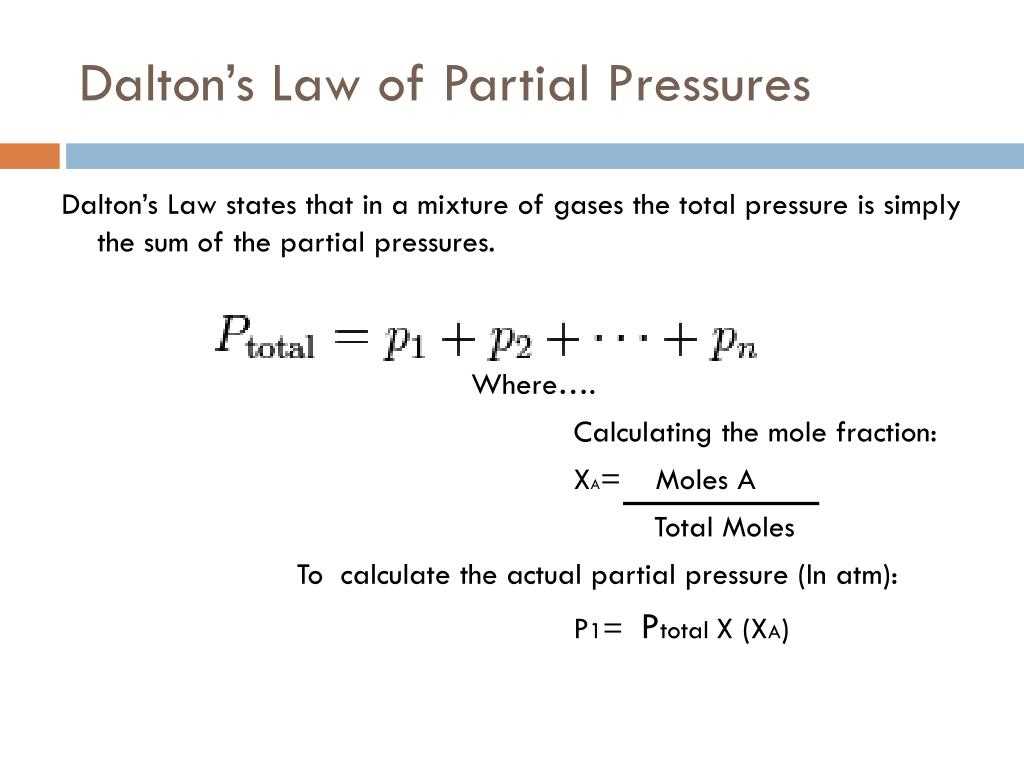 Dalton's law of partial pressures answer key