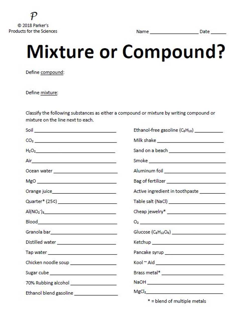 2.3 elements and compounds worksheet answers