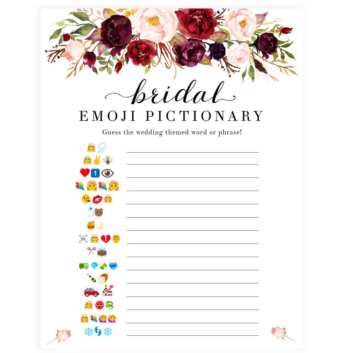 Wedding Emoji Pictionary Answers for Common Wedding Items