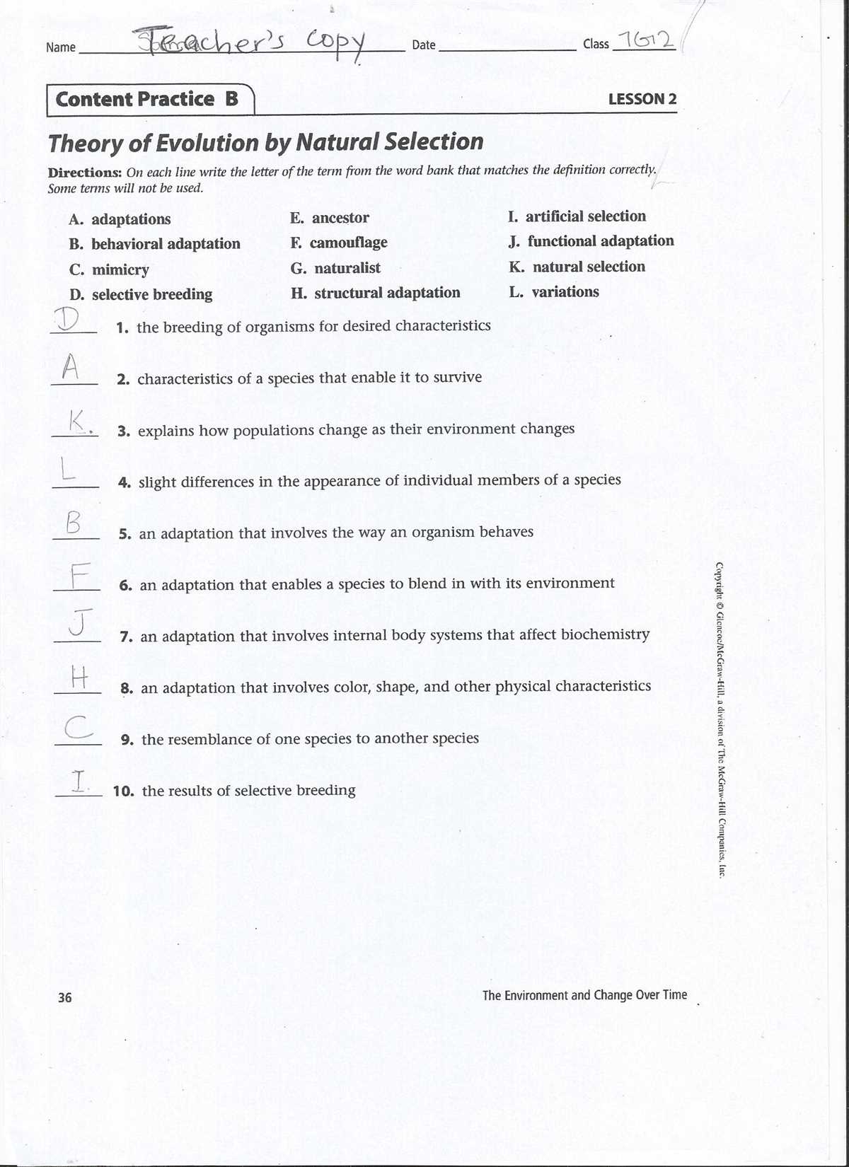 Answer Key for Multiple Choice Questions