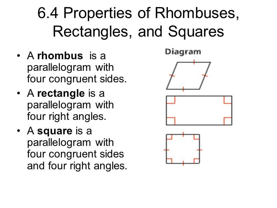 Properties of Rectangles, Rhombuses, and Squares Answer Key