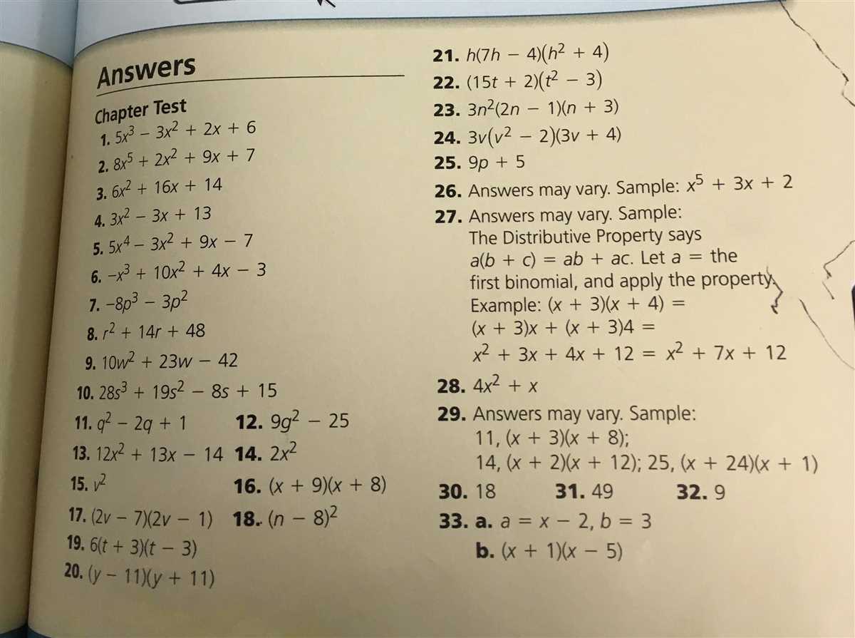 Algebra 1 Chapter 1 Test Answers