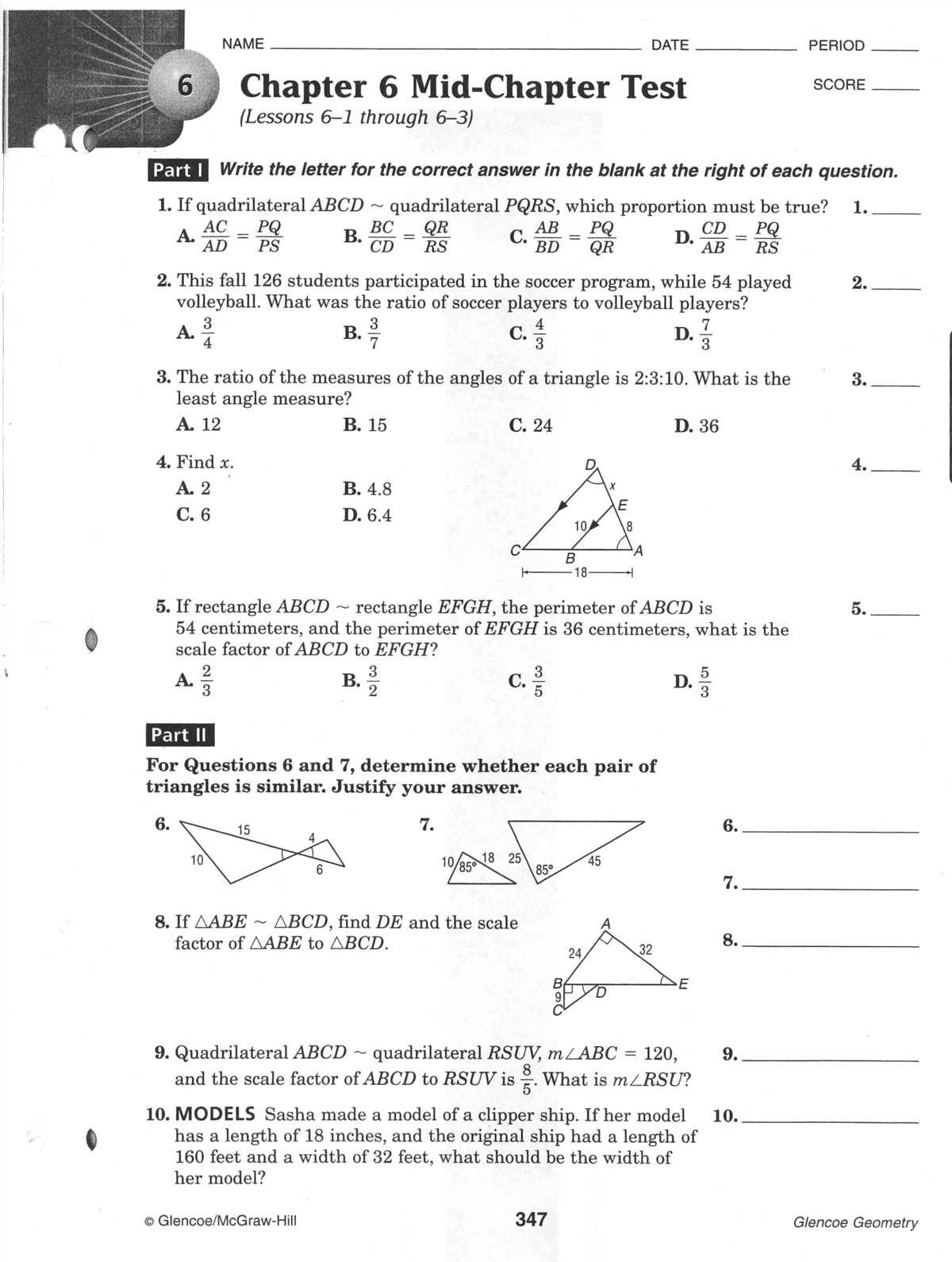 Algebra 1 chapter 9 test answers