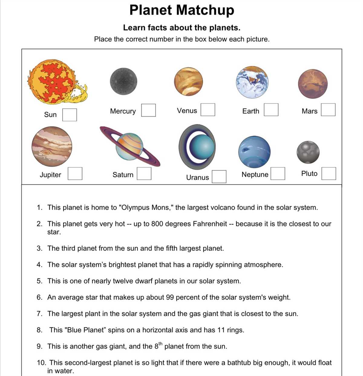 What Are the Secrets of the Sun? A Worksheet with Answers