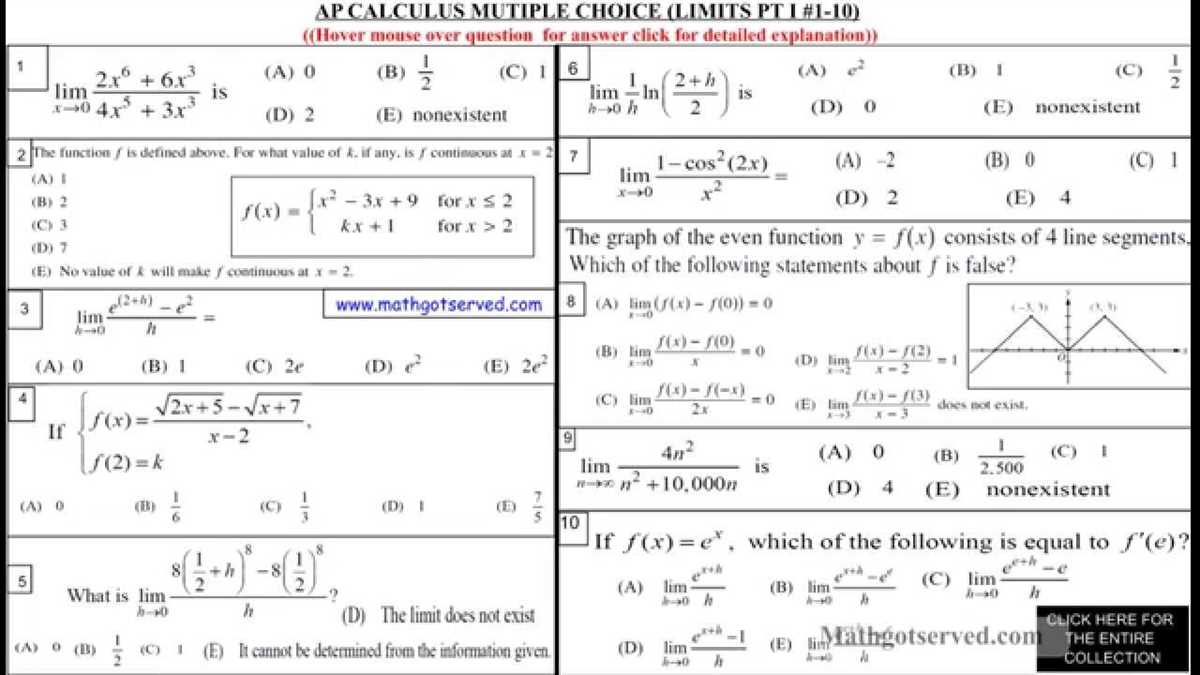 Ap calculus ab practice exam 1 answers
