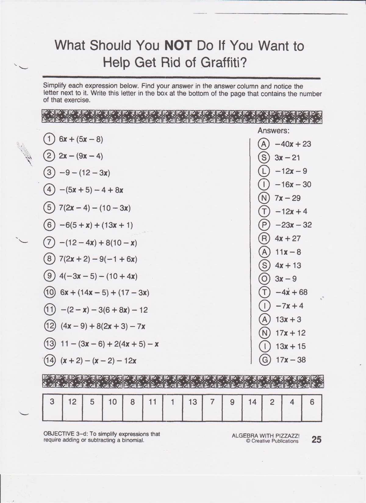 Analyzing the Problem-Solving Strategies in Algebra with Pizzazz Answer Page 150
