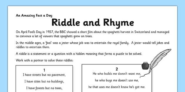 Rhyming riddles and answers