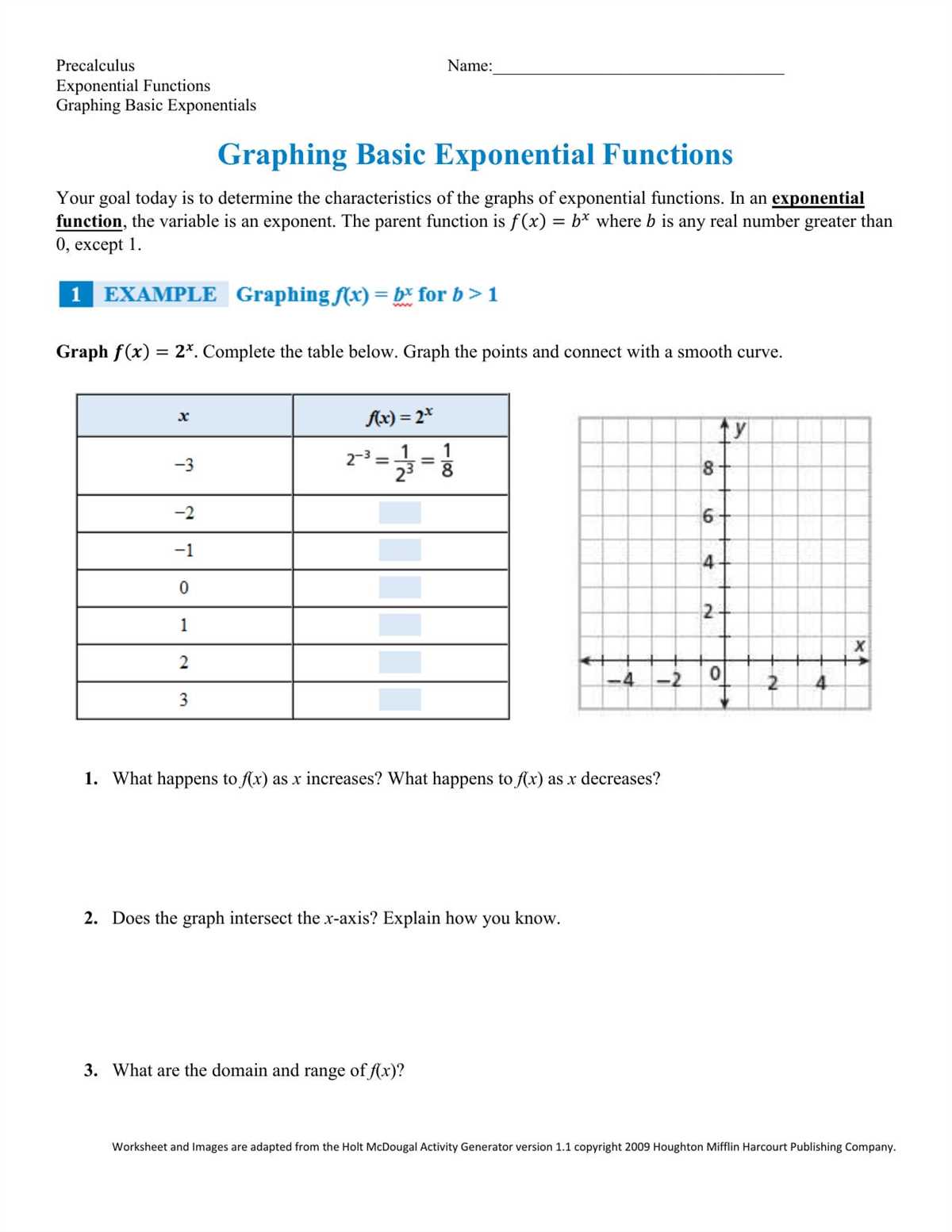 Evaluating exponential functions worksheet answers