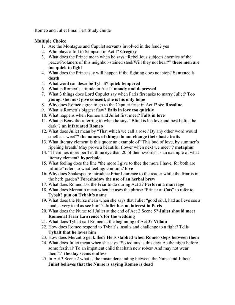 Romeo and Juliet Act 2 Questions Answer Key