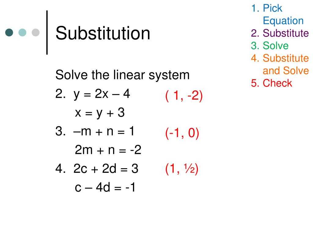 Step 1: Solve one equation for one variable