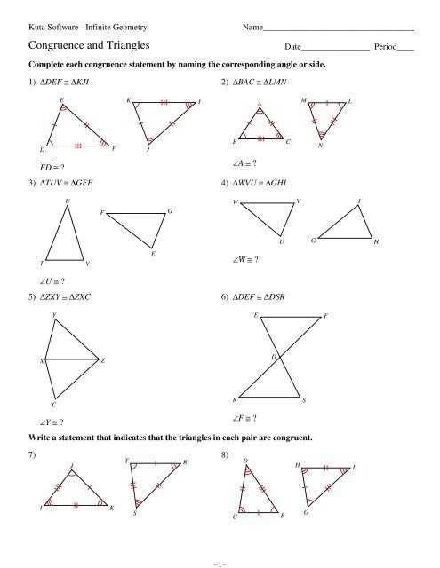 Triangle congruence sss and sas worksheet answers