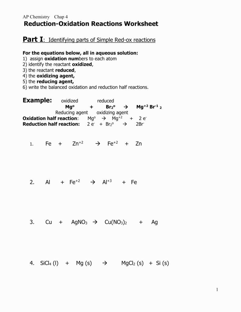 Oxidation reduction worksheet answer key