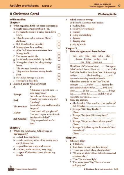 Christmas Carol Worksheet Questions and Answers