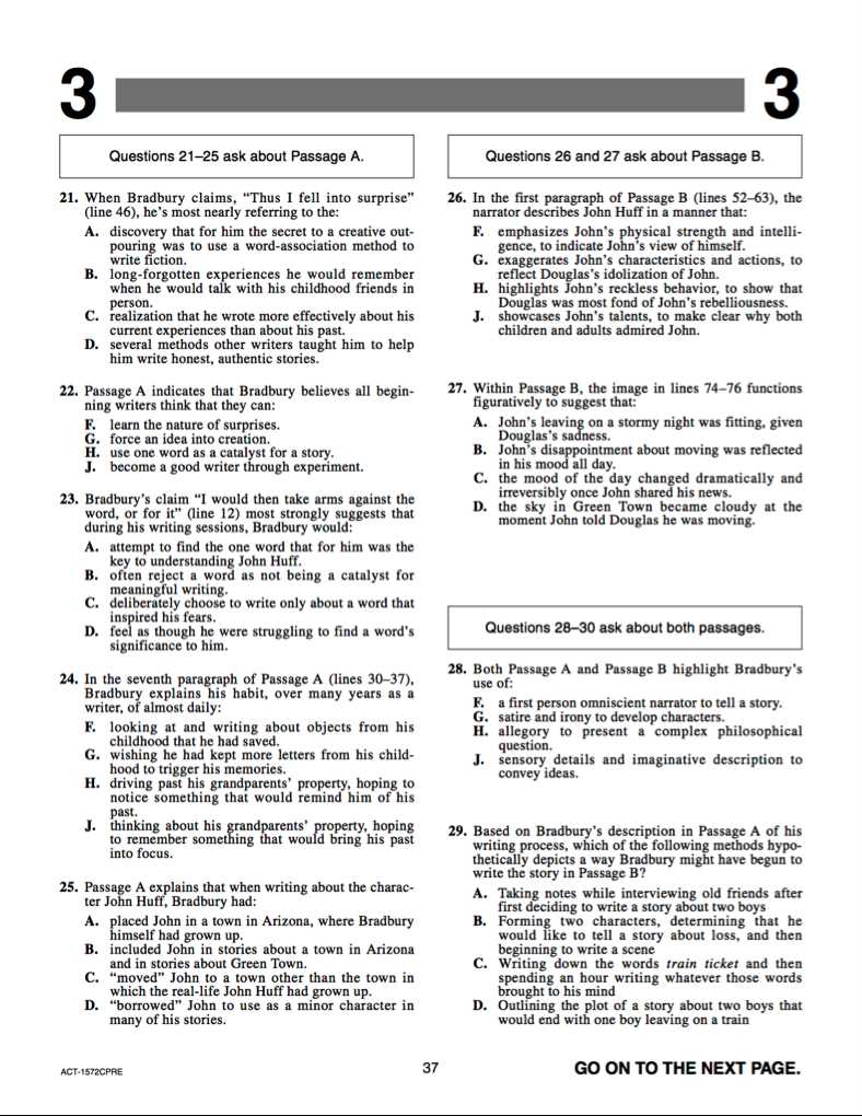 Sample act reading test passage with questions and answer explanations